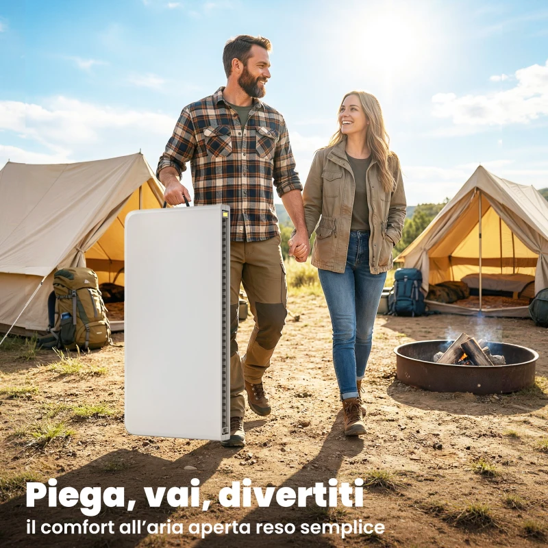 Outsunny Tavolo da Campeggio Pieghevole Quadrato, in Metallo e HDPE, 86x86x74 cm, Bianco