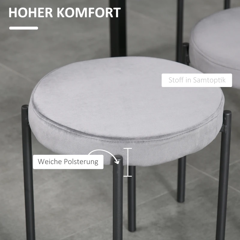 HOMCOM set van 4 eetkamer krukken stapelbaar kruk keuken kruk barkruk fluwelen touch moderne keuken eetkamer polyester staal grijs 41,5 x 41,5 x 46 cm