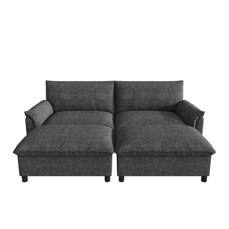 Divano a U con pouf poggiapiedi flessibile e vano portaoggetti nascosto, 216x77x82 cm, Nero