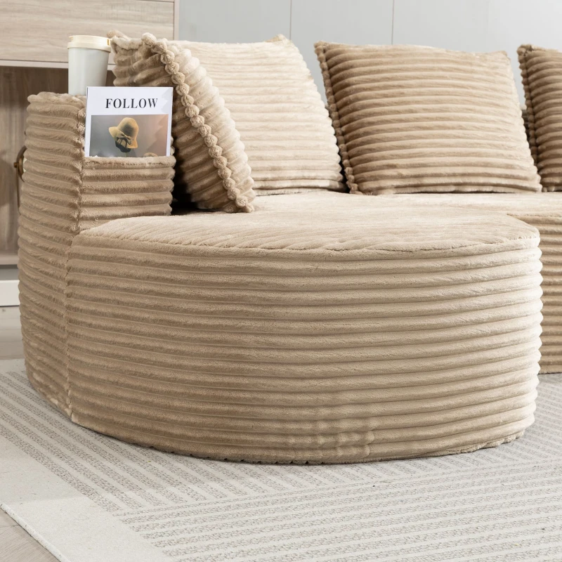 Bogesofa imbottito con portabicchieri su entrambi i lati, cuscini e tasca laterale, 250x152x82 cm, Kaki