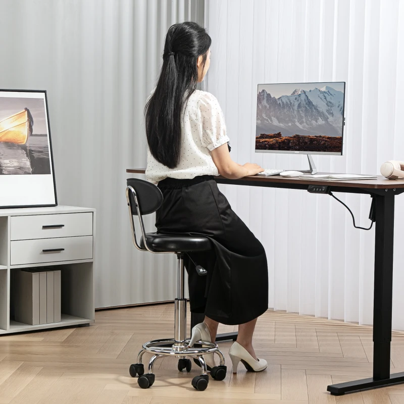 HOMCOM Tabouret à roulettes, tabouret de massage avec hauteur réglable 70-86 cm et dossier, pivotant 360°, noir