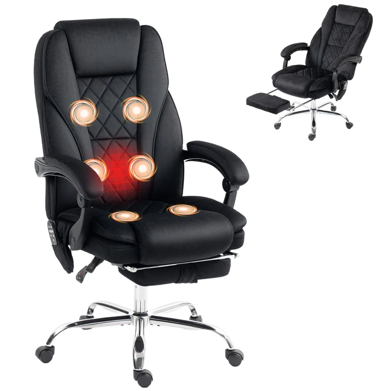 Vinsetto Ergonomische Massage Bureaustoel met Voetsteun, Draaibaar, Op Wielen, Zwart