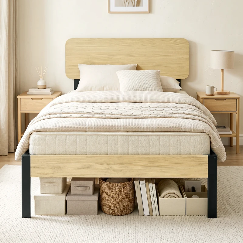 HOMCOM Bedframe 90x200 cm met hoofdbord, voetbord en opbergruimte