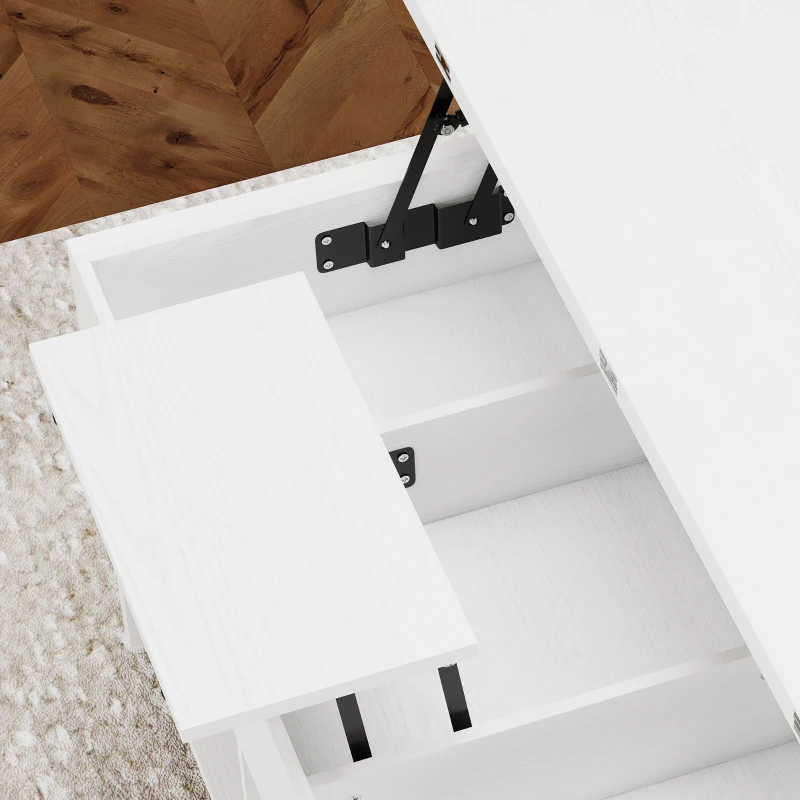 HOMCOM Mesa de Centro Elevable y Extensible con Compartimento Oculto y Estantes Abiertos 98x49x55 cm Blanco
