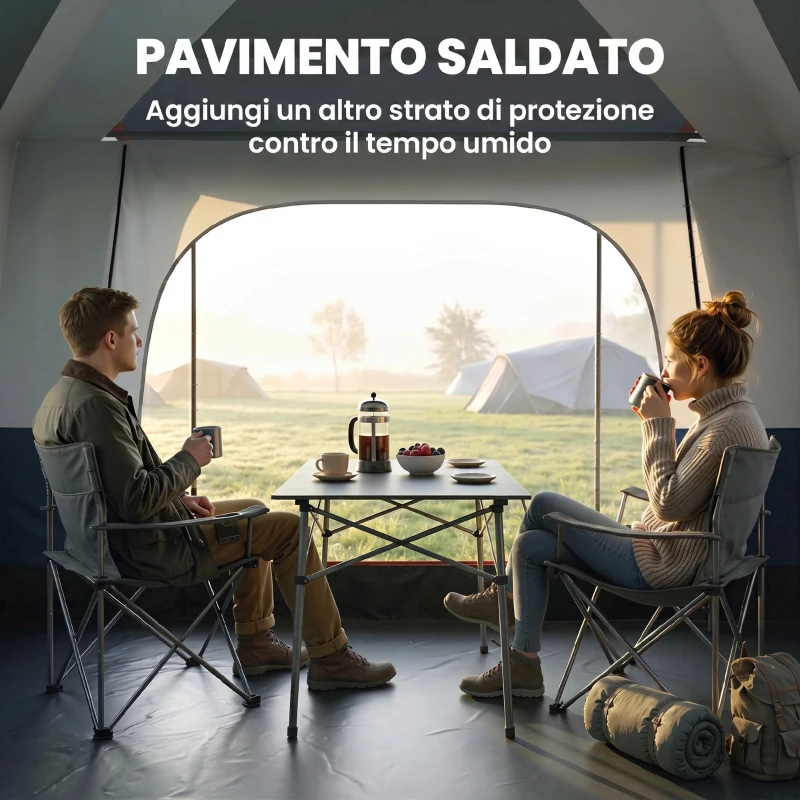 Outsunny Tenda da Campeggio per 4 Persone con 2 Stanze e Veranda, Impermeabile e UPF 30+, Borsa di Trasporto, Grigio