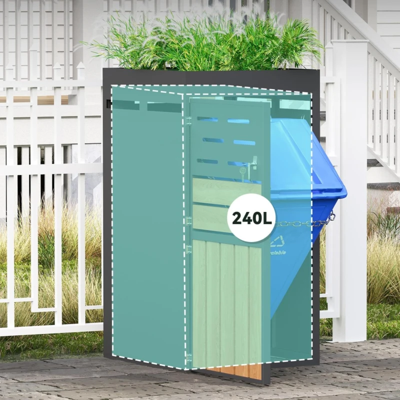 Armoire d'extérieur multifonction 2-en-1, avec jardinière intégrée et compartiment pour poubelle, sans poubelle, 66x80x128 cm, Gris