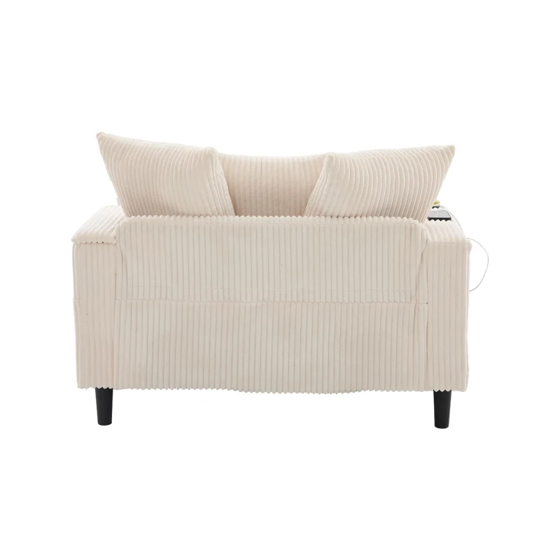 Divano letto con portabicchieri su entrambi i lati e bracciolo pieghevole, 129x170x70 cm, Beige