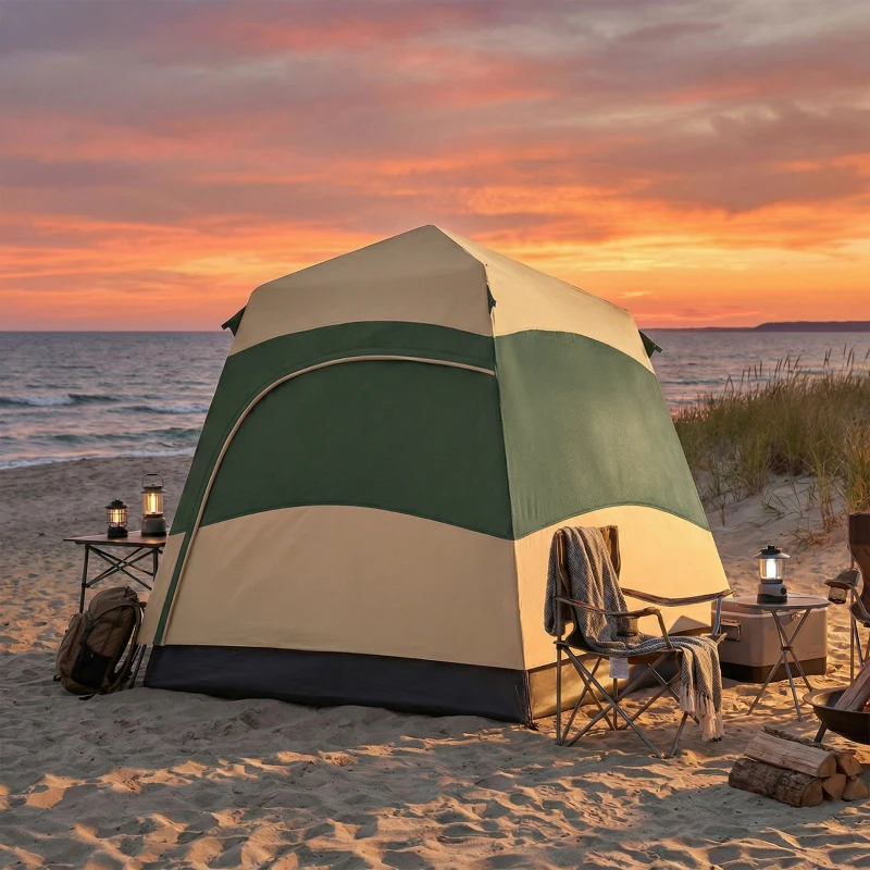 Outsunny Double Layer Instant Pop Up Tent with Rainfly, Portable Camping Shelter with Sewn-in Groundsheet and Carry Bag, Khaki