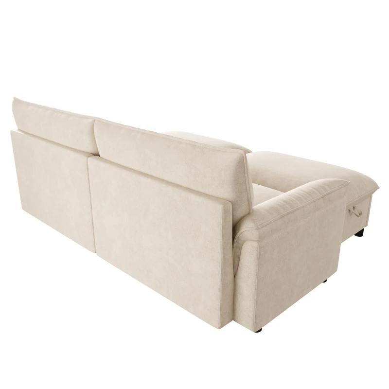 Divano a U con pouf poggiapiedi flessibile e vano portaoggetti nascosto, 216x77x82 cm, Beige