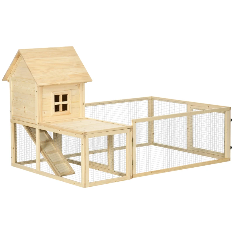 PawHut Konijnenhok met 1 Trap, 1 Nestkast, 1 Bodemlade, 151,5 x 106 x 97 cm