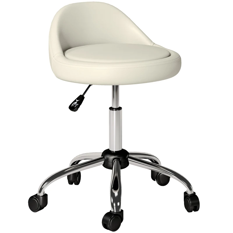 HOMCOM Tabouret à roulettes tabouret de travail pivotant 360° hauteur réglable 53-73 cm revêtement synthétique blanc