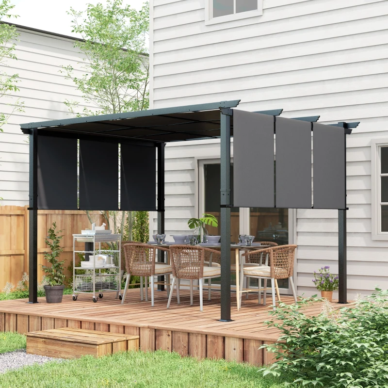 Outsunny Markise Sonnenschutz. Pergola, wetterbeständig,  inkl. Befestigungsmaterial, 3 x 3,5 m, Dunkelgrau