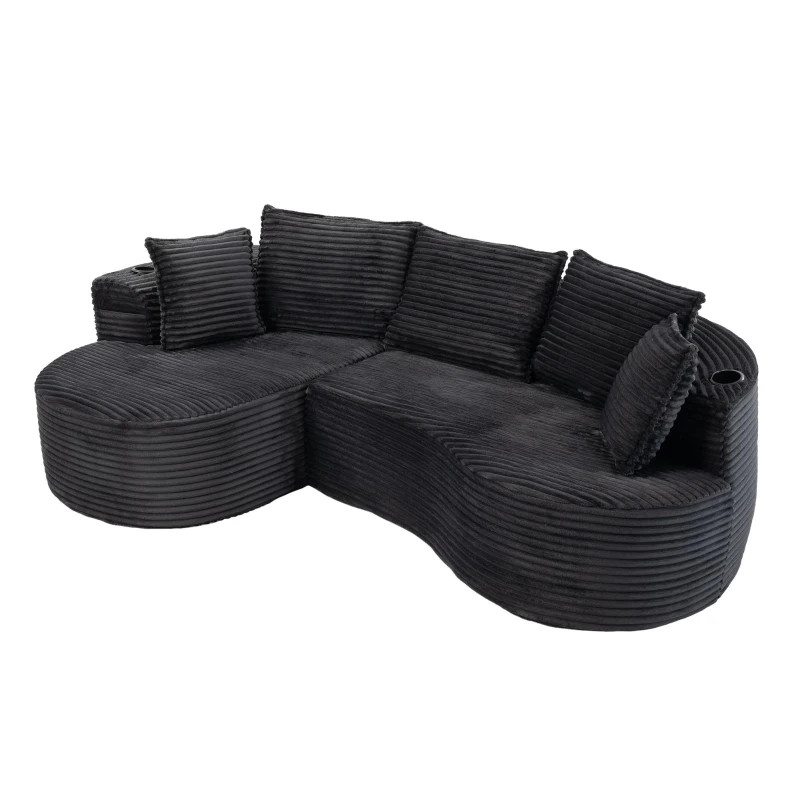 Bogesofa imbottito con portabicchieri su entrambi i lati, cuscini e tasca laterale, 250x152x82 cm, grigio scuro