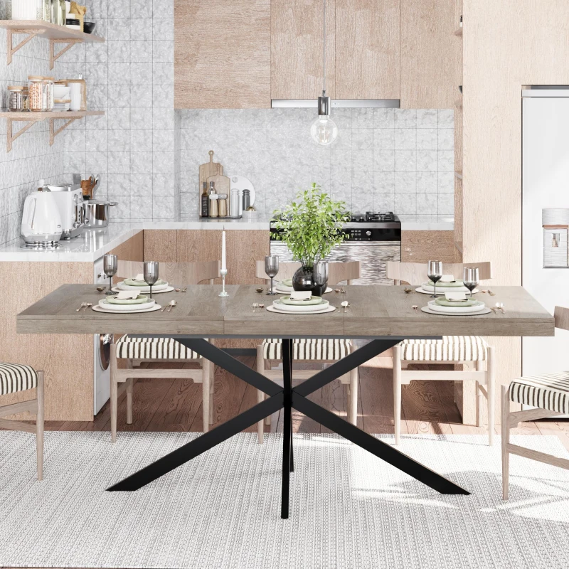 Tavolo da pranzo allungabile per 4-6 persone con spazio a scomparsa ed estensione scorrevole, 160x80x76 cm, Grigio