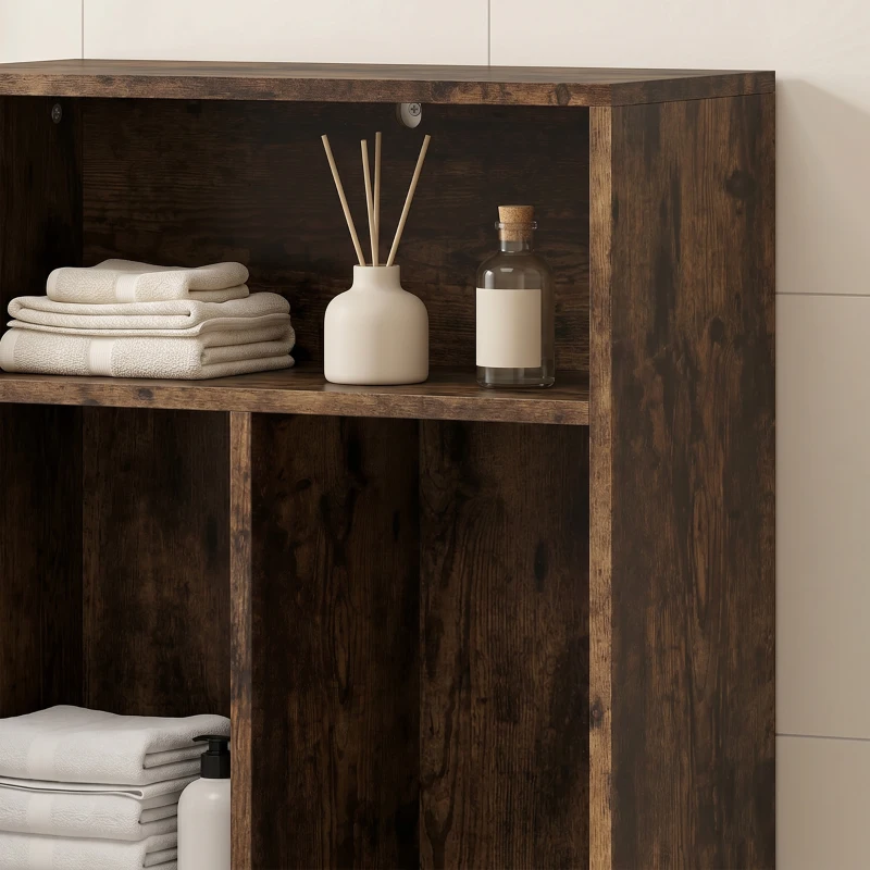 HOMCOM Mueble de Baño Estrecho con Cajones Compartimentos Abiertos Marrón Rústico