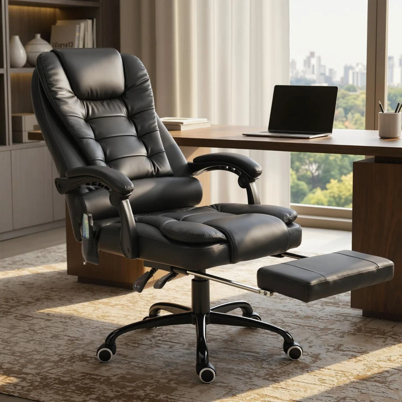 Vinsetto Silla de Oficina con 7 Puntos de Masaje con Reposapiés Retráctil Altura Ajustable Control Remoto y Tejido de PU Negro