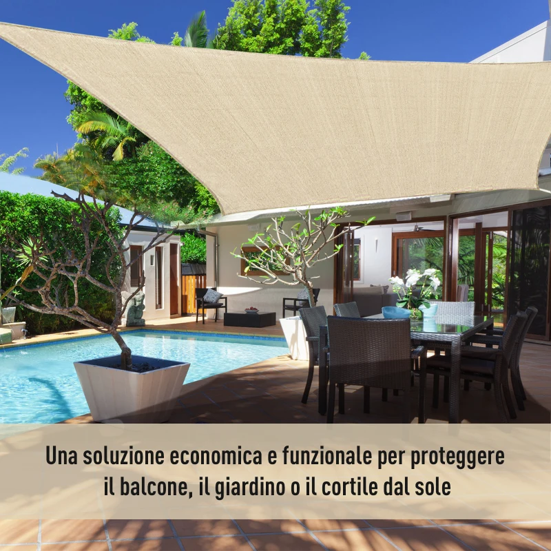Outsunny Copertină de Soare Pătrată, Protecție UV 95%, Țesătură din Polietilenă, 360 x 360 cm, Ecru