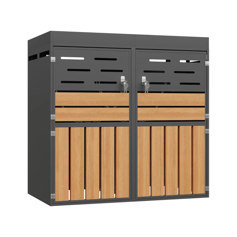 Armadio da esterno multiuso con fioriera integrata e ventilazione a persiana antiodore, 133x80x128 cm, Grigio