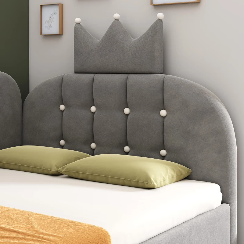 Letto singolo a L imbottito con spazio contenitore inferiore, 199x96x96 cm, Grigio