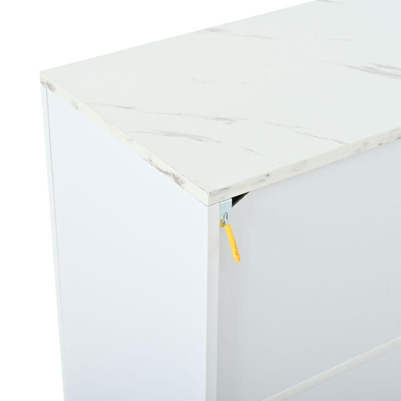 Aparador para sala de estar com 4 portas, elegantes frisos dourados, independente, 35x140x70 cm, Branco