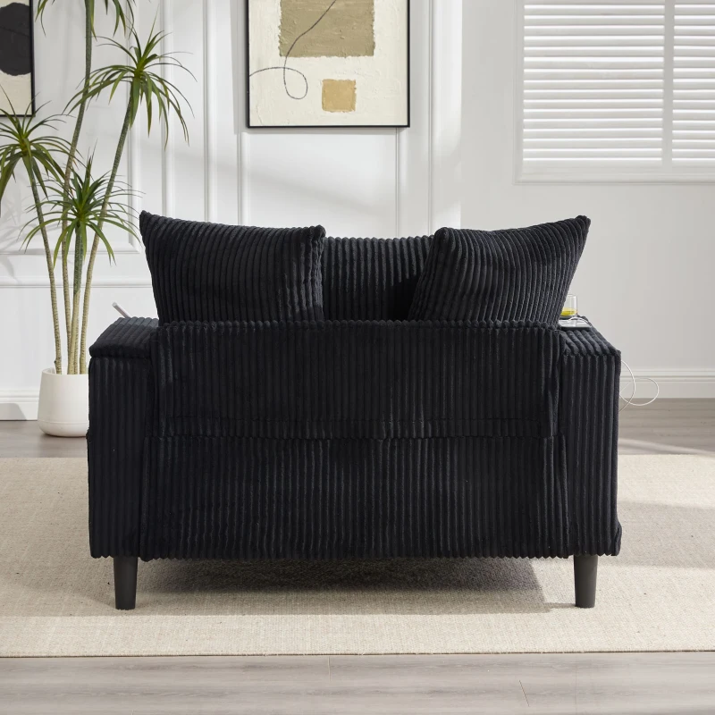 Divano letto con portabicchieri su entrambi i lati e bracciolo pieghevole, 129x170x70 cm, Nero