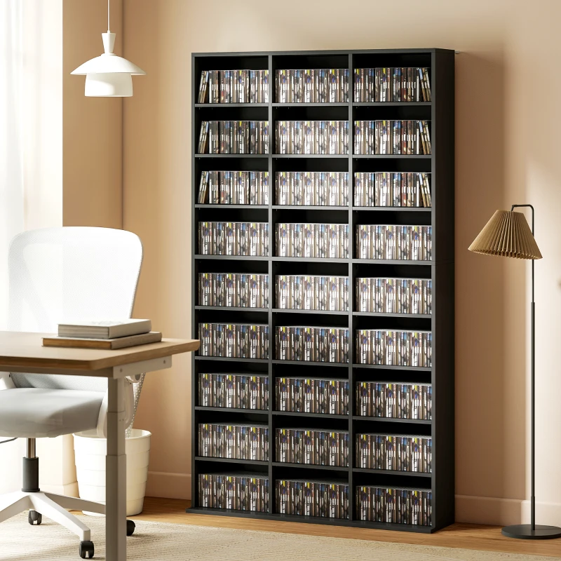 HOMCOM Mobile Porta CD a 9 Ripiani con 21 Ripiani, Scaffale Porta 835 CD/500 DVD/640 Blu-ray Salvaspazio, 100x24x175 cm, Nero