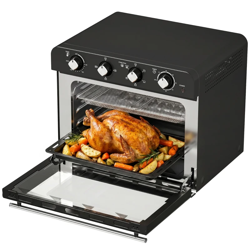 HOMCOM Heißluftfritteusen-Backofen mit Umluft und Drehspieß-Set, Temperaturregler, Timer, 1800 W