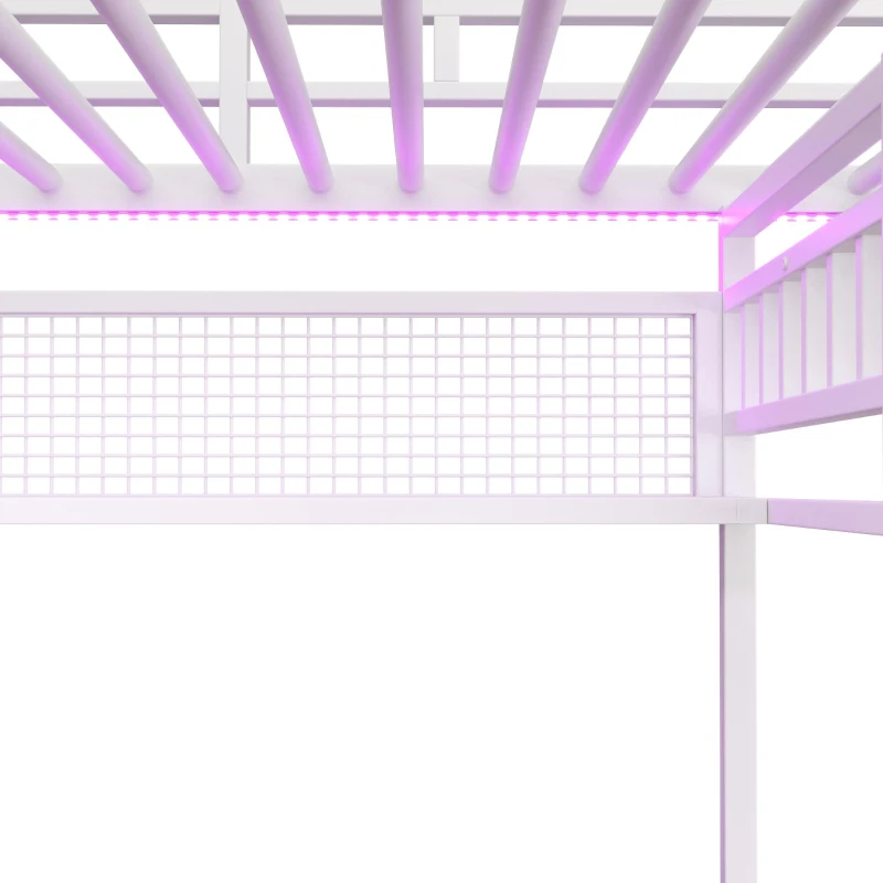 Cama alta para colchão 90×200 cm, com arrumação e espaço aberto por baixo da cama, sem colchão, 204x131,5x180 cm, Branco