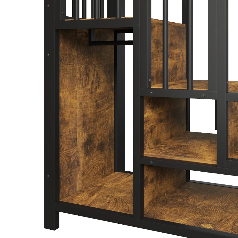 Cama alta para colchão 90×200 cm, escada com arrumação, sem colchão, 251,5x95x140 cm, Preto