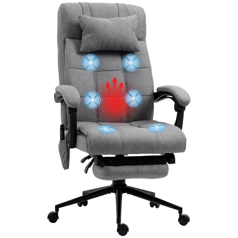 Vinsetto Ergonomische Bureaustoel met Massagefunctie, 66x76x112-120cm, Grijs(m-11)