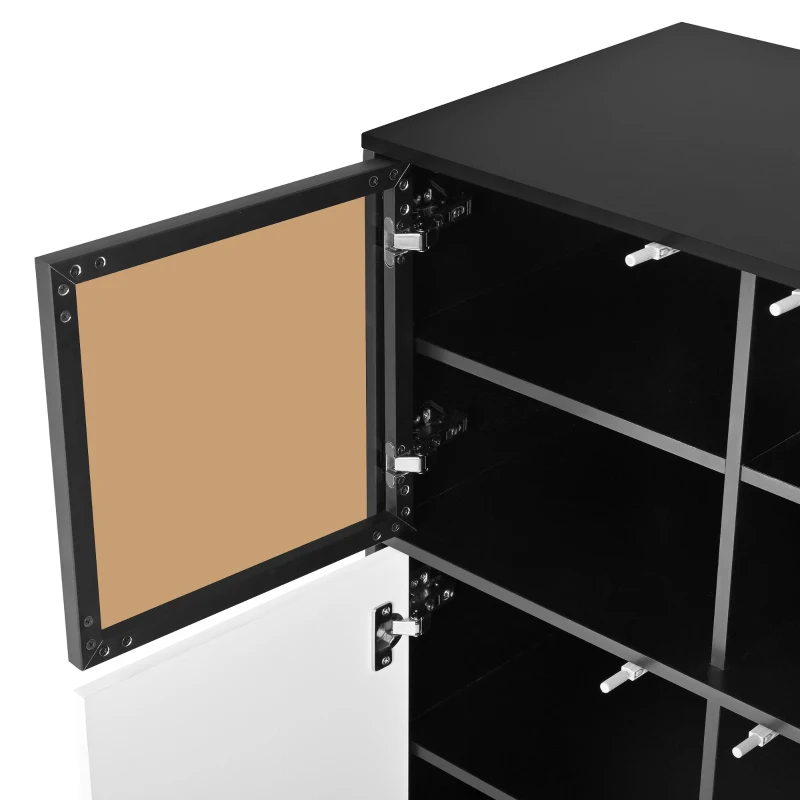 Credenza da cucina con illuminazione LED, 3 ante in vetro, 3 ante bianche e 14 ripiani, 100x40x105 cm, Bianco