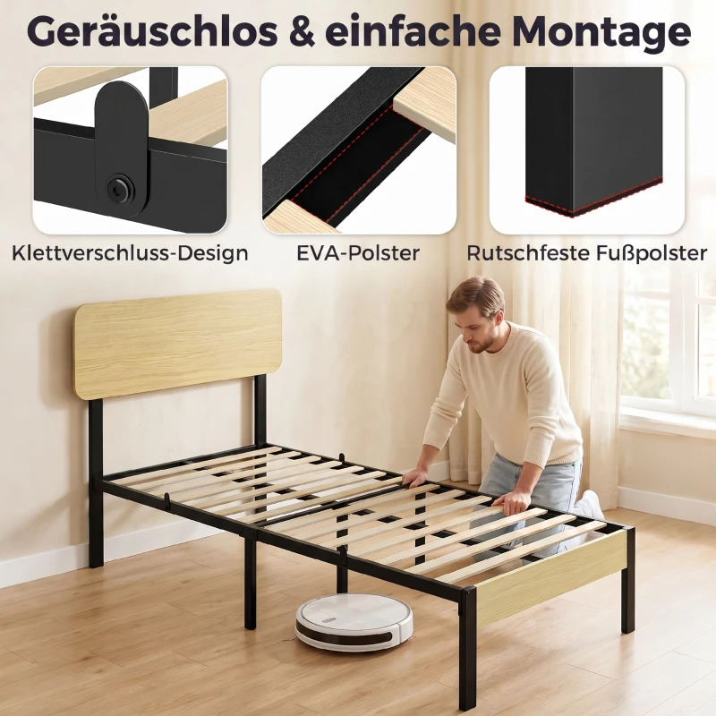HOMCOM Bedframe 90x200 cm met hoofdbord, voetbord en opbergruimte