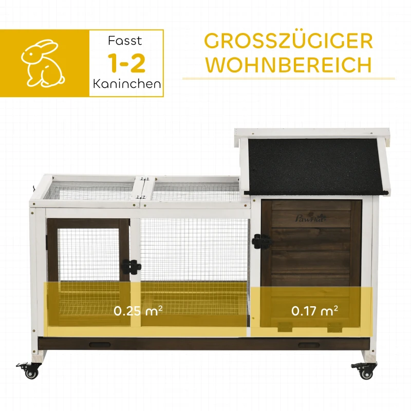 PawHut Kleindiershok voor dwergkonijnen, cavia's, met wielen, 108 x 58 x 73,5 cm, koffie(m-4)