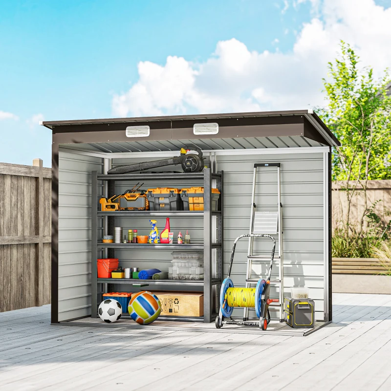 Outsunny Abri de Jardin en Métal 3 m² Facile à Monter, Cabane de Jardin Structure en Acier Galvanisé Améliorée, Chêne