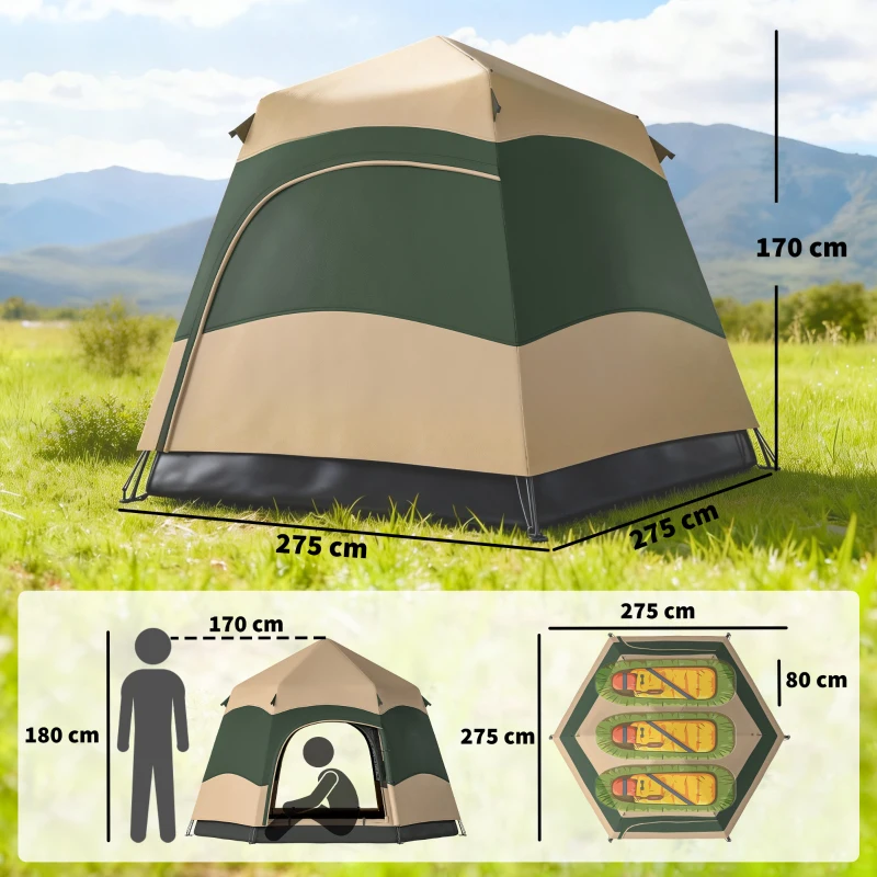 Outsunny Double Layer Instant Pop Up Tent with Rainfly, Portable Camping Shelter with Sewn-in Groundsheet and Carry Bag, Khaki