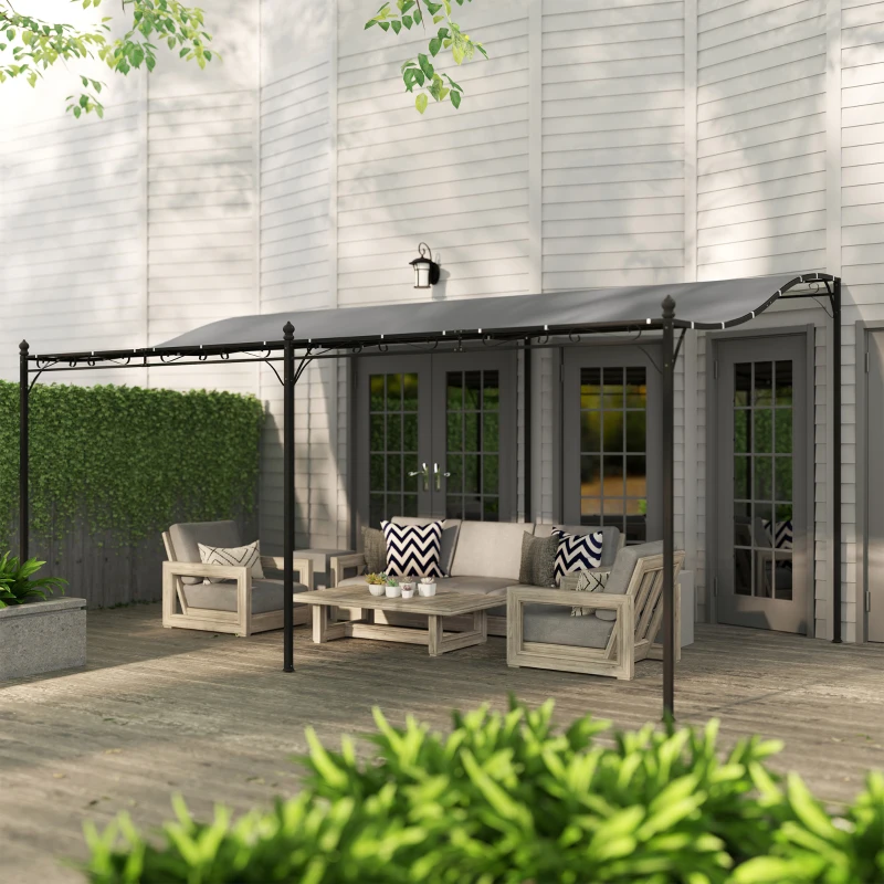 Outsunny 3 x 5 m pergola, flexibel tuindak met waterdicht zeil en metalen frame, schaduwgever, Donkergrijs