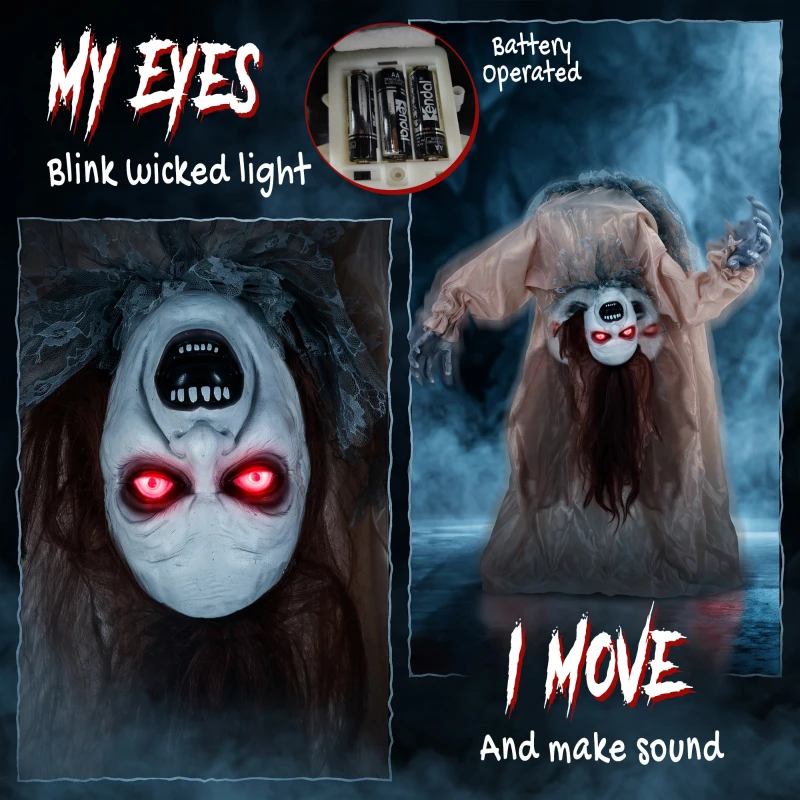 HOMCOM Animated Halloween Ghost, Halloween Animatronics with Creepy Screams, Glowing Eyes, Sound/Touch Activated