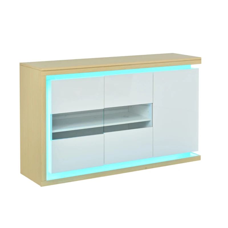 Aparador moderno, 3 portas com 4 prateleiras ajustáveis, 140x40x84 cm, Branco