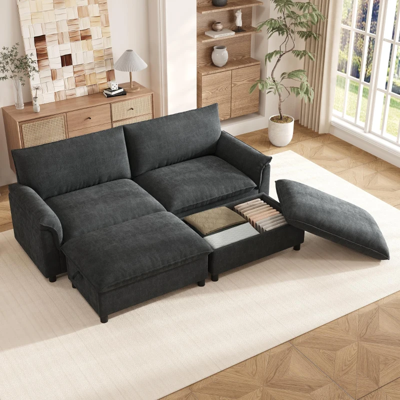 Sofá seccional modular Cloud, sofá U-/esquinero extragrande, espuma de alta elasticidad, 216x77x82 cm, Negro