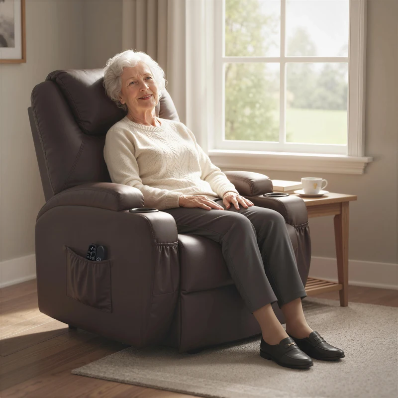 HOMCOM Fauteuil releveur électrique, fauteuil relax électrique, repose-pied, dossier inclinable, port USB, 83x95x107cm, marron