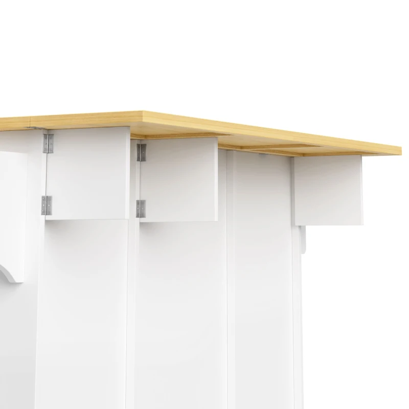 Isla de cocina sobre ruedas con encimera abatible, protección antivuelco y ruedas con bloqueo 360°, 120x70x92 cm, Blanco
