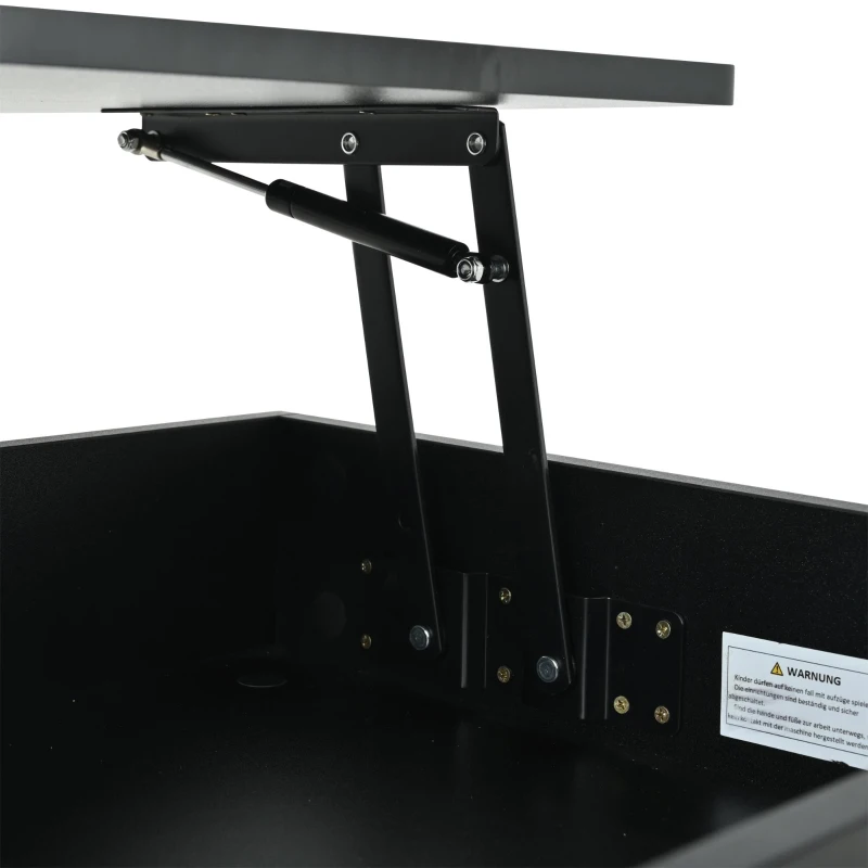 Table basse réglable en hauteur avec rangement caché, compartiments latéraux réglables, 50x100x46 cm, Noir