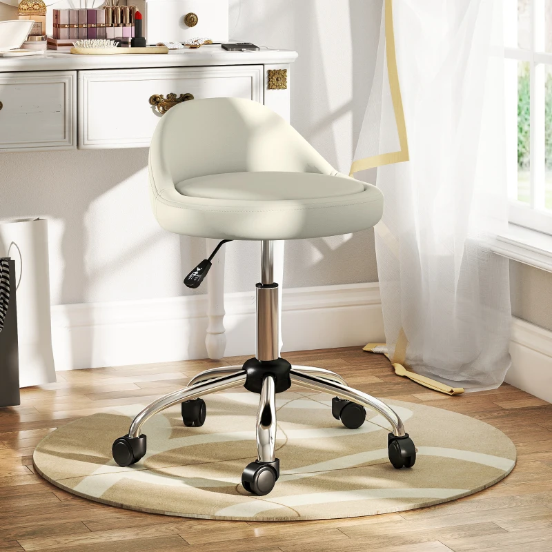 HOMCOM Tabouret à roulettes tabouret de travail pivotant 360° hauteur réglable 53-73 cm revêtement synthétique blanc