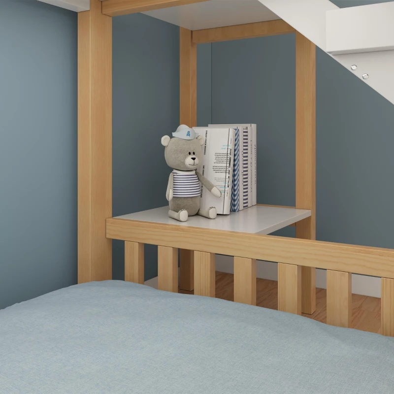 Beliche estilo cabana para crianças com telhado a duas águas, guarda‑corpo no estilo cerca de madeira, para colchões 90x200 cm, sem colchões, 247x171x220 cm, Branco