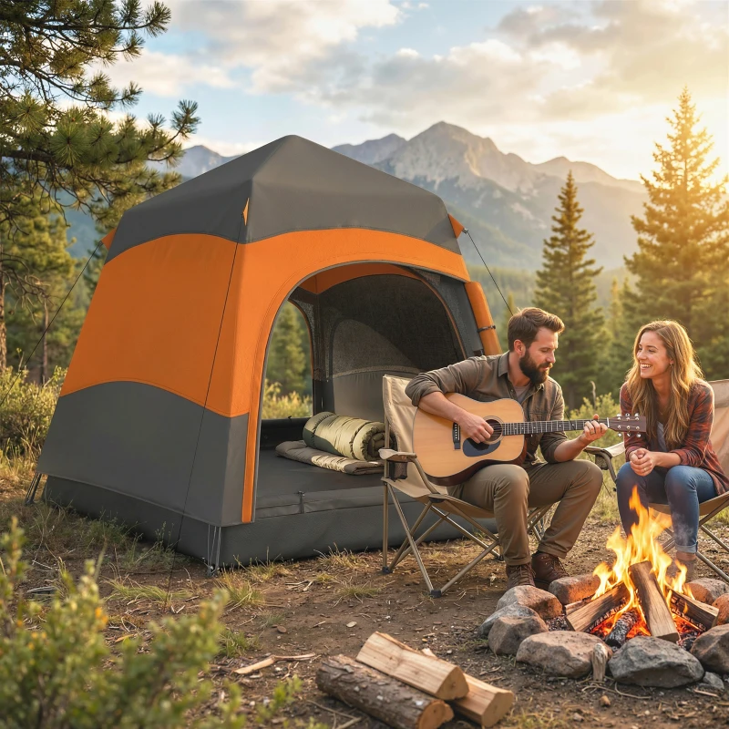 Outsunny Double Layer Instant Pop Up Tent with Rainfly, Portable Camping Shelter with Sewn-in Groundsheet and Carry Bag, Orange