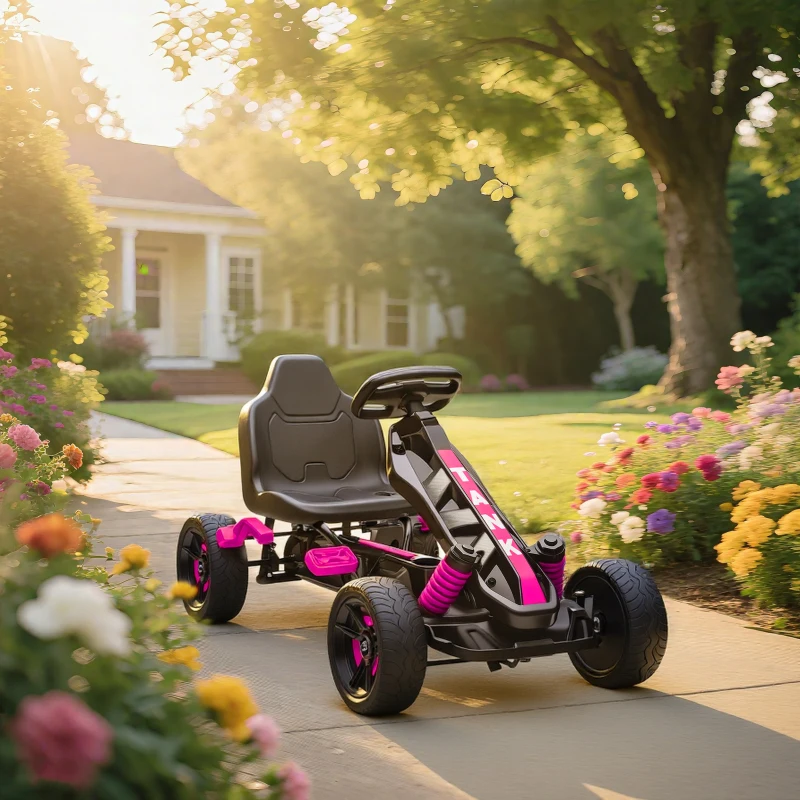 AIYAPLAY Pedal Go Kart for Kids Aged 3-6 Years, with Freewheel System, Brake, EVA Anti-Slip Wheels, Pink