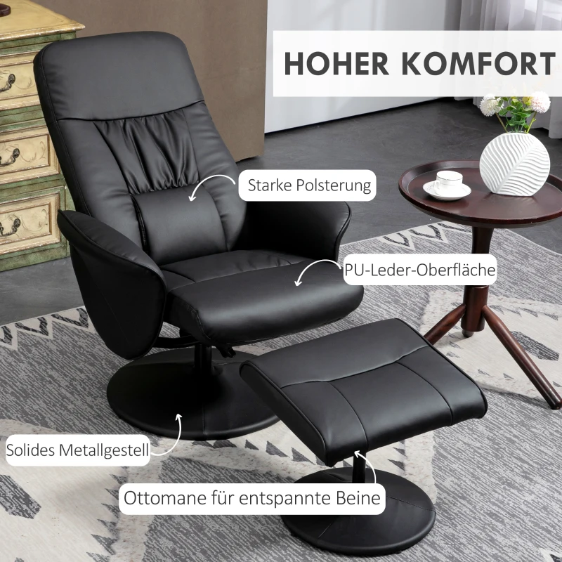HOMCOM 2-delige fauteuilset Fauteuil met voetenbank Relaxfauteuil met voetenbank, verstelbare hoogte, verstelbare rugleuning, zwart