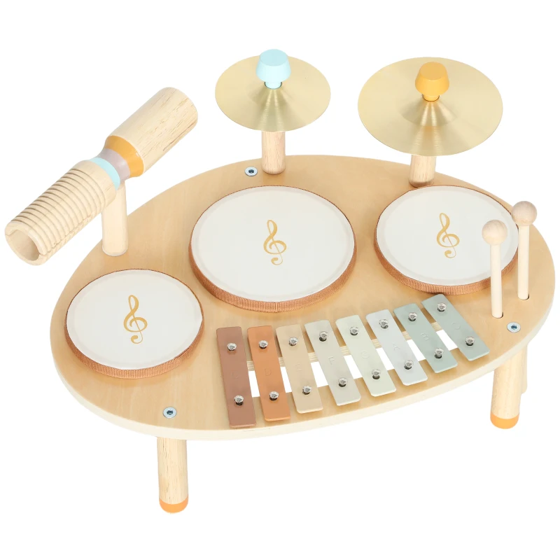 AIYAPLAY Jeux de Tambours pour Bébé, Tambour bébé avec Xylophone pour Tout-Petits, Instruments de Musique en Bois, Naturel