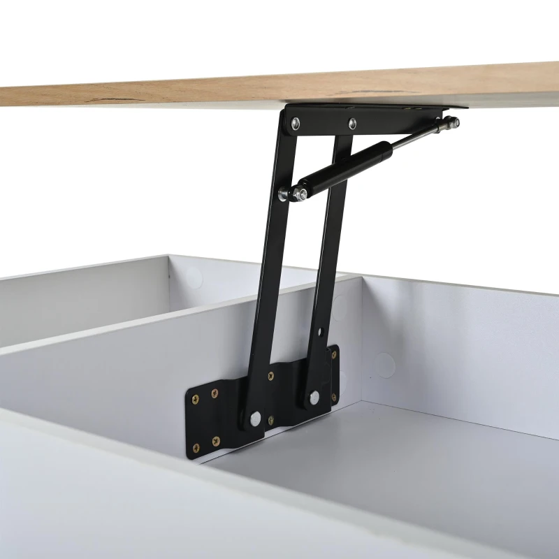 Mesa de centro elevável para sala de estar, duas portas de armário e cantos grandes e arredondados, 46x95x45 cm, Branco