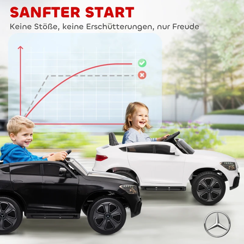 AIYAPLAY Elektroauto für Kinder, 12V Kinderauto mit Fernbedienung, LED-Lichter, Musik, 3 Geschwindigkeiten, 3-6 Jahre, Weiß
